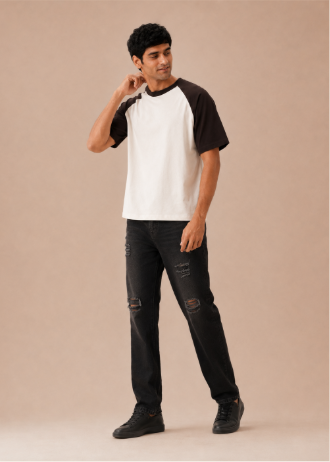 Dark Brown Oversized Raglan T-Shirt - Full length on model