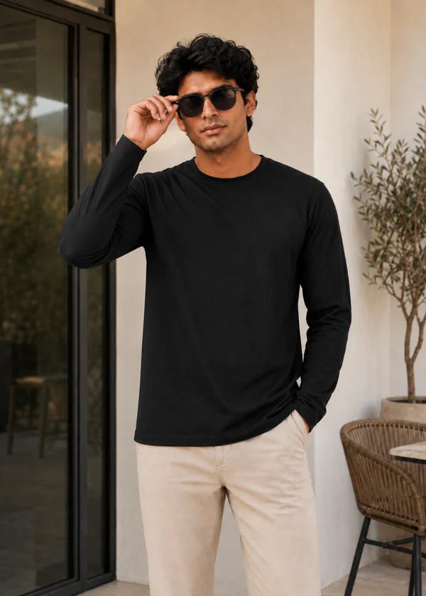 Black Full Sleeve T-Shirt - Back on model