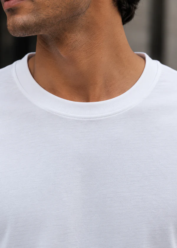 White Full Sleeve T-Shirt - Neck detail close-up