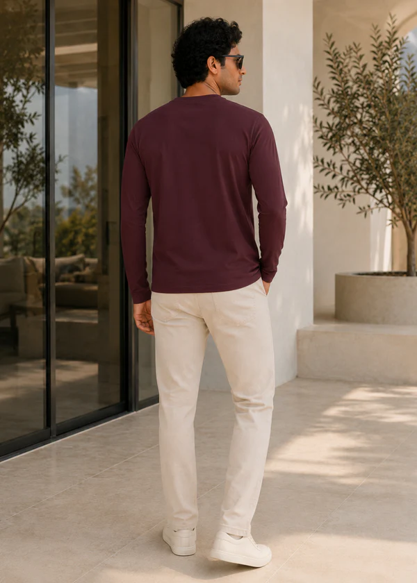 Maroon Full Sleeve T-Shirt - Back on model