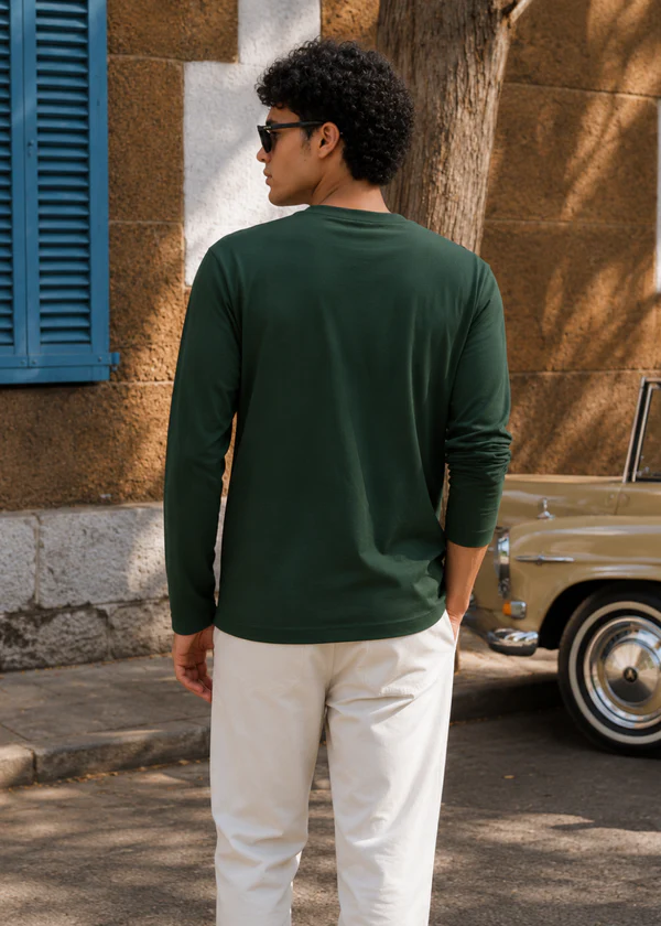 Bottle Green Full Sleeve T-Shirt - Back on model