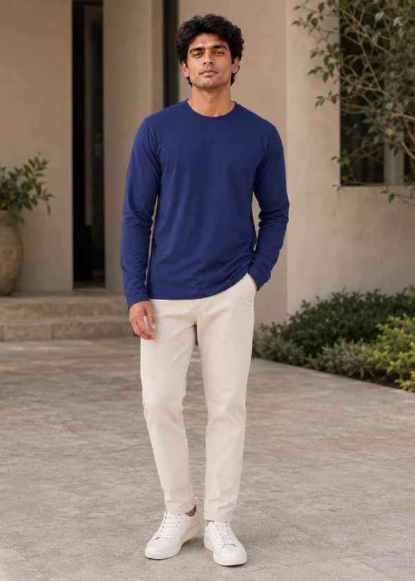 Royal Blue Full Sleeve T-Shirt - Front on model
