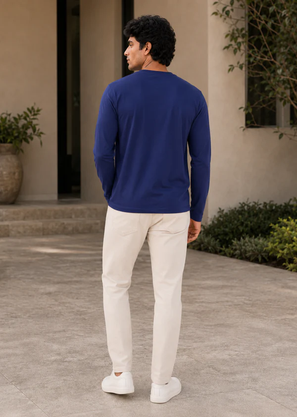 Royal Blue Full Sleeve T-Shirt - Back on model