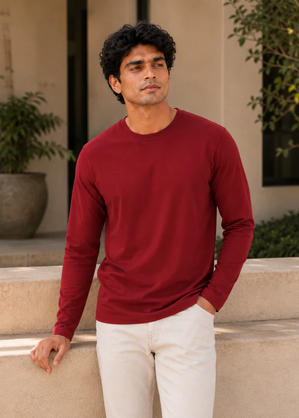 Red Full Sleeve T-Shirt - Front on model