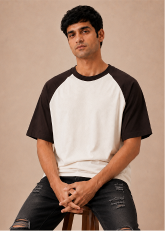 Dark Brown Oversized Raglan T-Shirt - Front on model