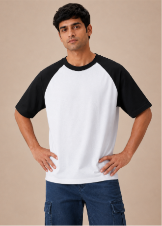 Black Oversized Raglan T-Shirt - Front on model