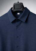Navy Blue Oversized Shirt - Collar detail on hanger