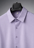 Lavender Oversized Shirt - Collar detail on hanger