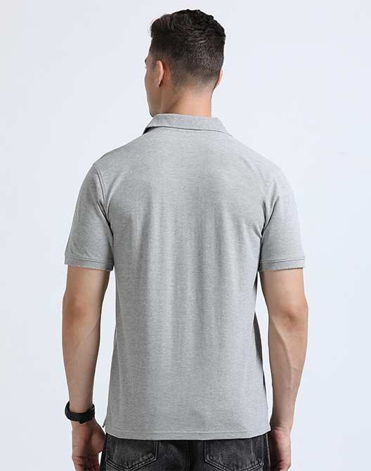 Grey Melange Premium Polo T-Shirt - Back View