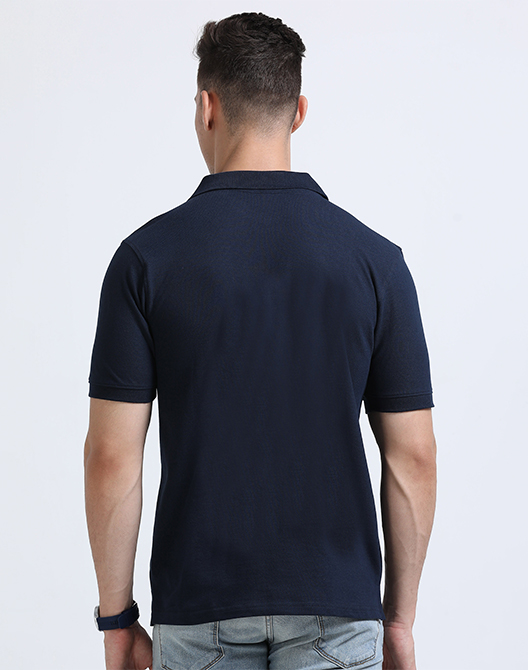 Navy Blue Premium Polo T-Shirt - Back View