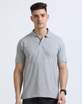 Grey Melange Premium Polo T-Shirt - Front View