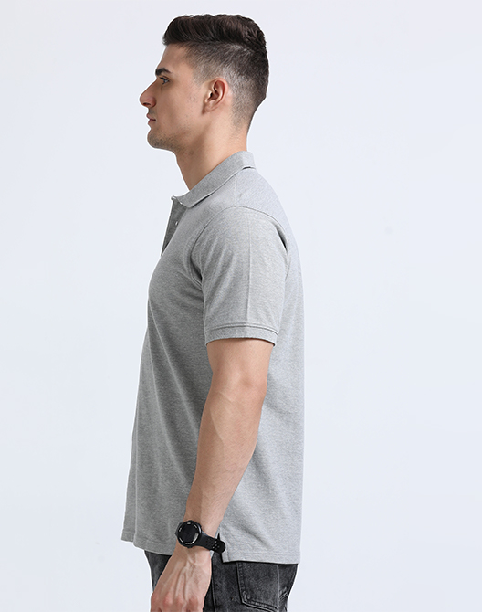 Grey Melange Premium Polo T-Shirt - Left Side View