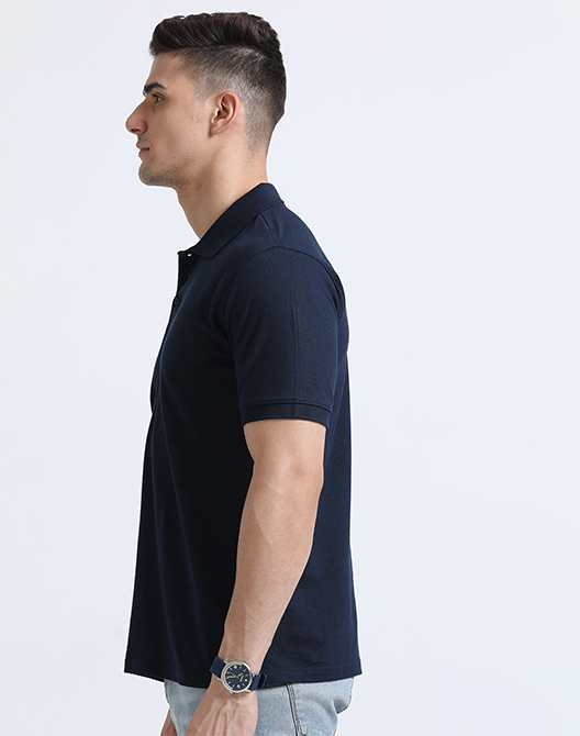 Navy Blue Premium Polo T-Shirt - Left Side View