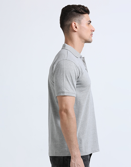 Grey Melange Premium Polo T-Shirt - Right Side View