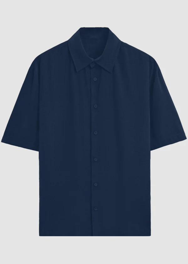 Navy Blue Oversized Shirt - Front flat lay