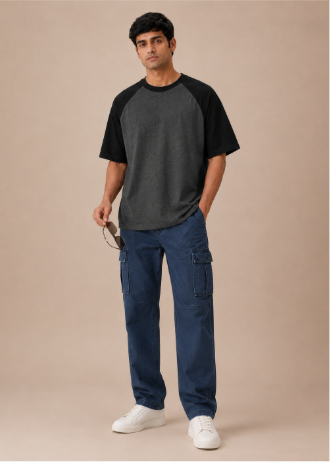 Charcoal Oversized Raglan T-Shirt - Full length on model