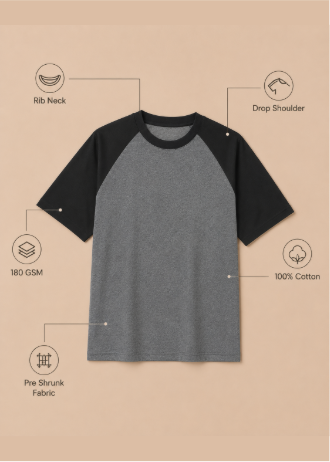Charcoal Oversized Raglan T-Shirt - Feature Infographic