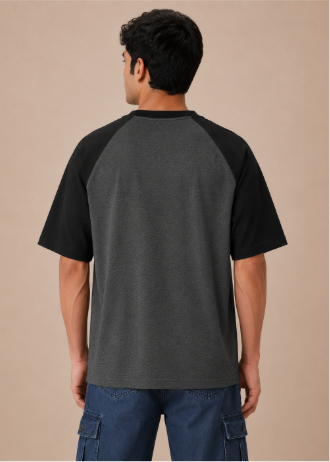 Charcoal Oversized Raglan T-Shirt - Back on model