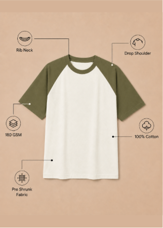 Olive Green Oversized Raglan T-Shirt - Feature Infographic