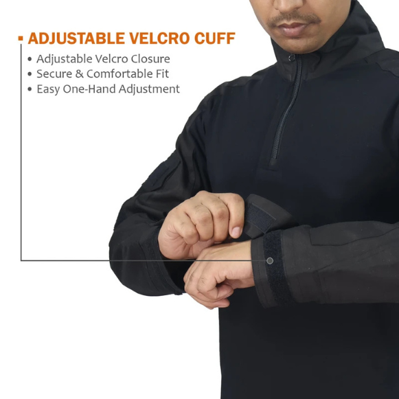 Black Tactical Combat Shirt - Dual-Style Collar & Premium Zipper