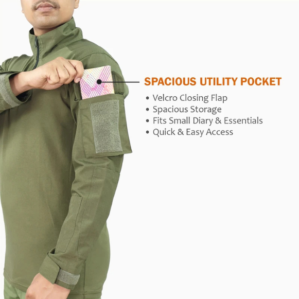 Olive Green Tactical Combat Shirt - Elbow Pad Pocket