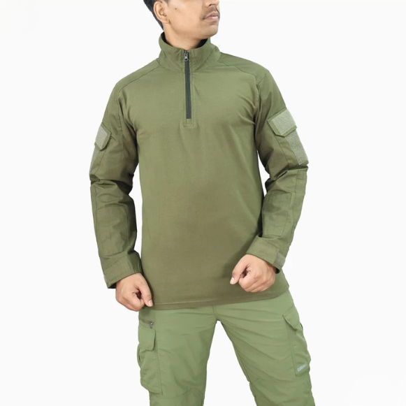 Olive Green Tactical Combat Shirt - Front View