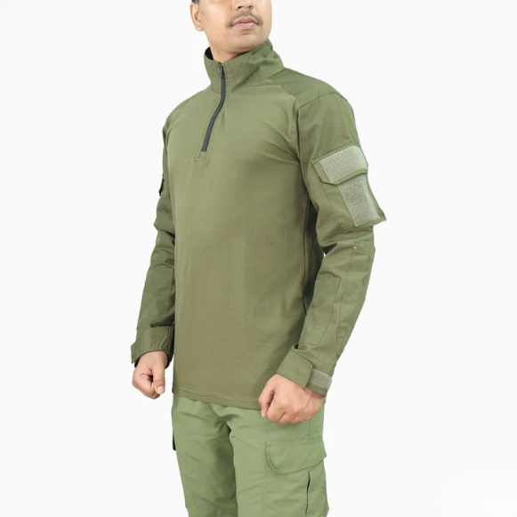 Olive Green Tactical Combat Shirt - Side View
