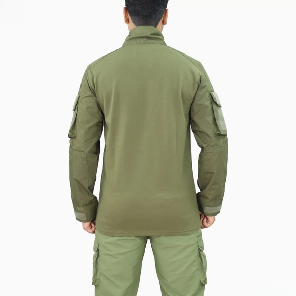 Olive Green Tactical Combat Shirt - Adjustable Velcro Cuff