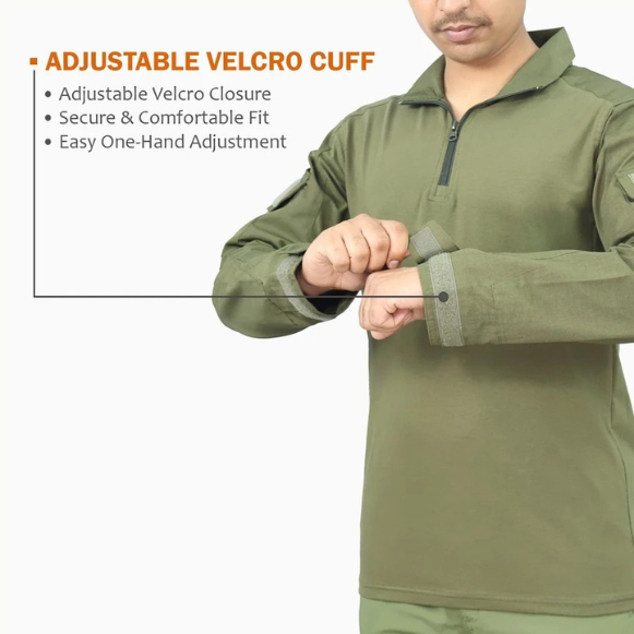 Olive Green Tactical Combat Shirt - Velcro Patch Panel
