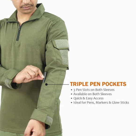Olive Green Tactical Combat Shirt - Detail View 3