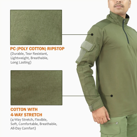 Olive Green Tactical Combat Shirt - Detail View 1