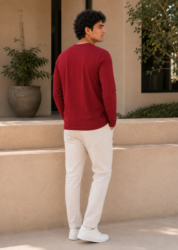 Red Full Sleeve T-Shirt - Neck detail