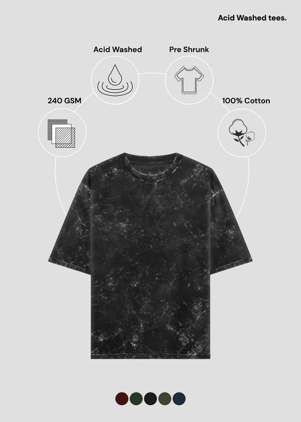 Dark Olive Acid Wash Oversized T-Shirt - Feature Infographic