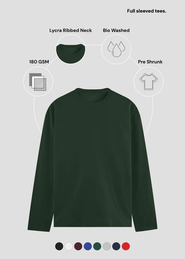 Bottle Green Full Sleeve T-Shirt - Feature Infographic