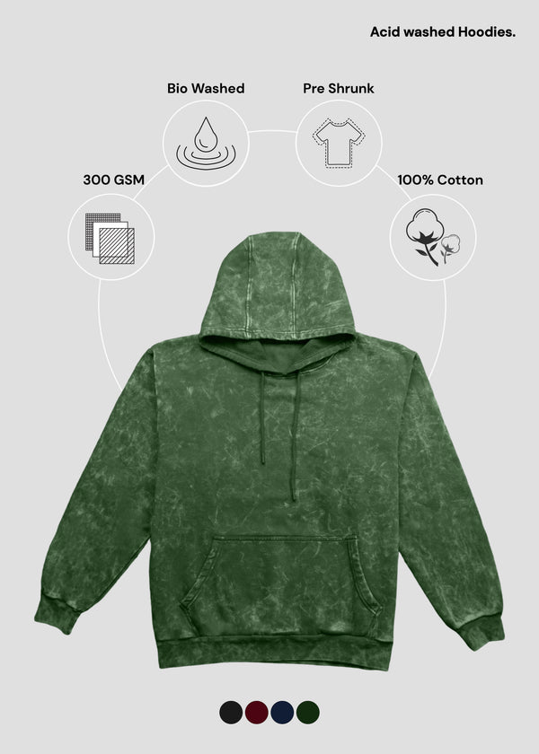Acid Wash Hoodie - Bottle Green