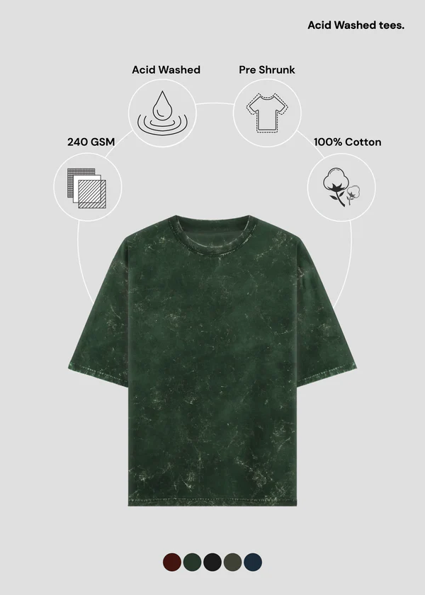 Bottle Green Acid Wash Oversized T-Shirt - Feature Infographic