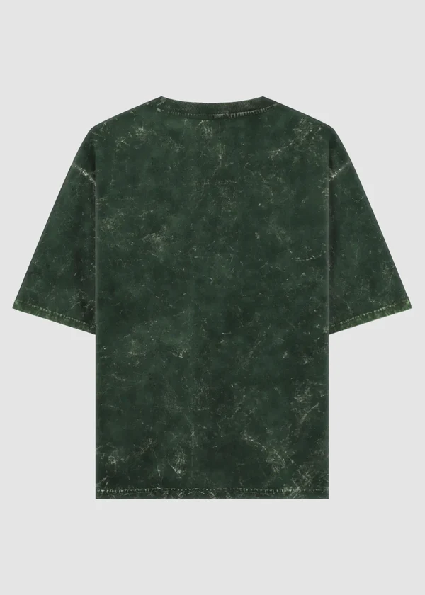 Bottle Green Acid Wash Oversized T-Shirt - Back View