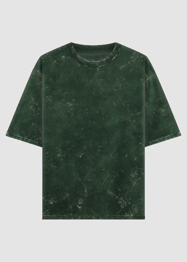 Bottle Green Acid Wash Oversized T-Shirt - Front View