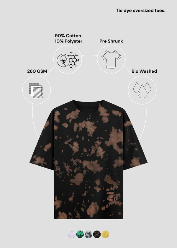 Black Brown Tie Dye Oversized T-Shirt - Feature Infographic