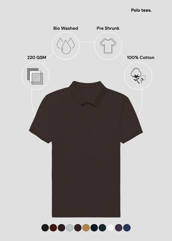Coffee Brown Premium Polo T-Shirt - Feature Infographic