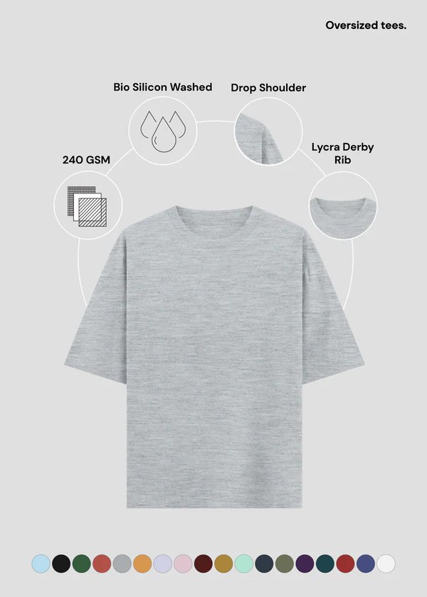 Grey Melange Oversized T-Shirt - Feature Infographic