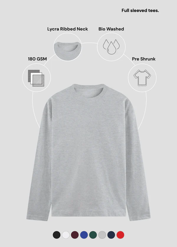Grey Melange Full Sleeve T-Shirt - Feature Infographic
