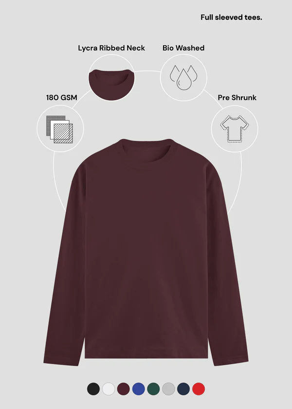 Maroon Full Sleeve T-Shirt - Feature Infographic