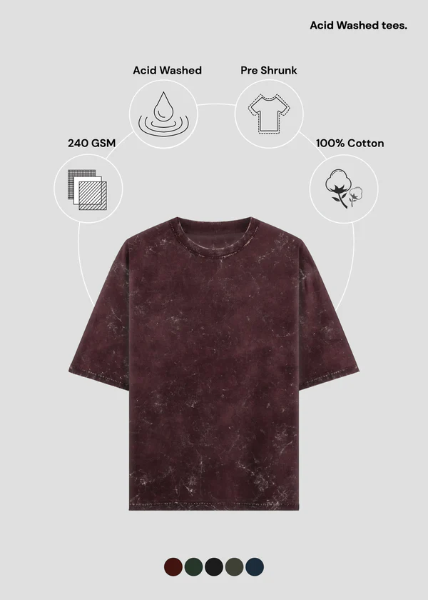 Maroon Acid Wash Oversized T-Shirt - Feature Infographic