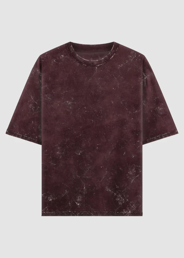 Maroon Acid Wash Oversized T-Shirt - Front View