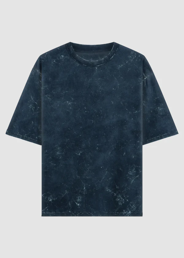 Premium Oversized Acid Wash T-Shirt - Navy Blue Front Detail