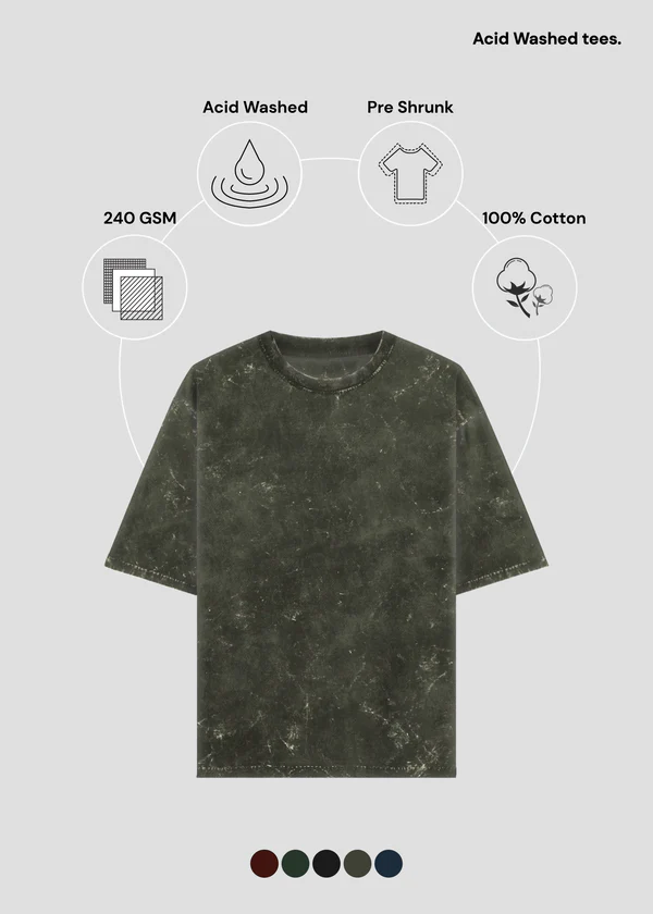 Olive Green Acid Wash Oversized T-Shirt - Feature Infographic
