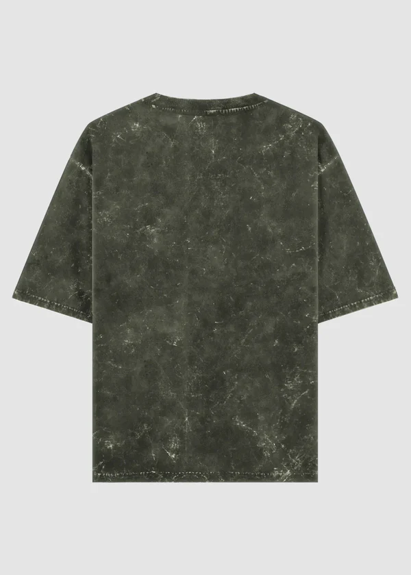 Olive Green Acid Wash Oversized T-Shirt - Back View