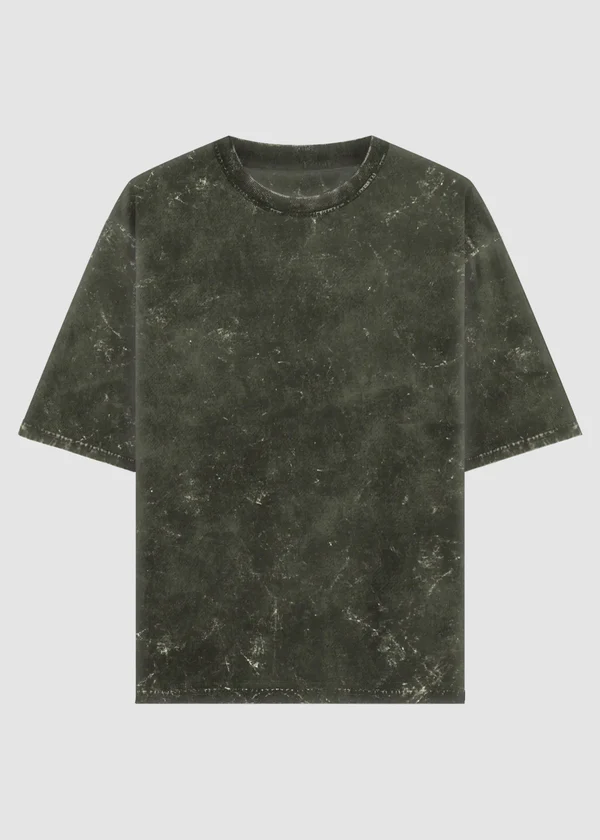 Olive Green Acid Wash Oversized T-Shirt - Front View