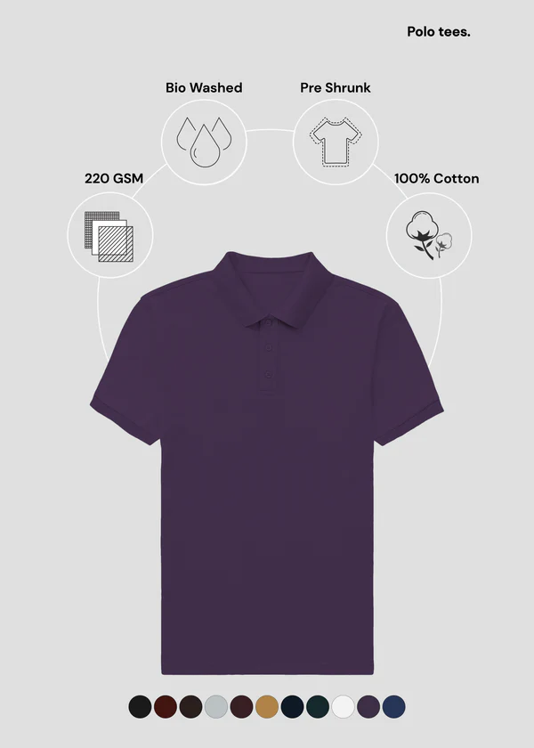 Dark Purple Premium Polo T-Shirt - Feature Infographic